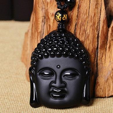 Obsidian Buddha Head Crystal Necklace - Ganesha's Market