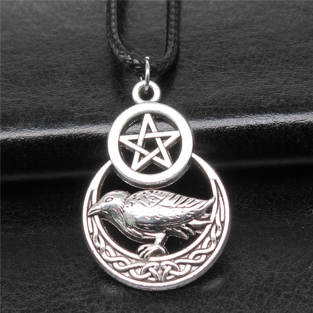 Pentagram Raven with Celtic Moon Necklace - Ganesha's Market