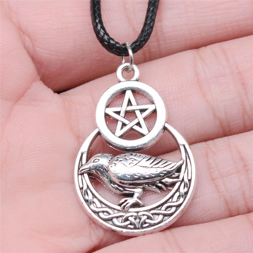 Pentagram Raven with Celtic Moon Necklace - Ganesha's Market
