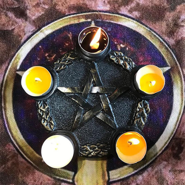 Pentagram Tealight Candle Holder | Ritual Crystal Grid - Ganesha's Market