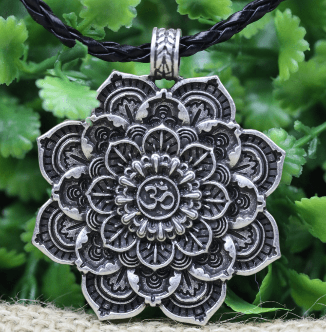 Tibetan Lotus Flower Om Mandala Necklace - Ganesha's Market