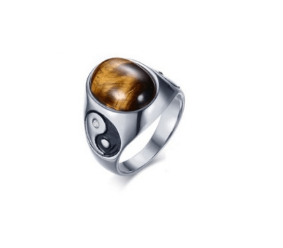 Tiger Eye Crystal Ring w/ Yin Yang Engraving - Ganesha's Market