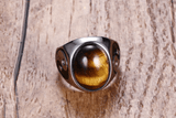 Tiger Eye Crystal Ring w/ Yin Yang Engraving - Ganesha's Market
