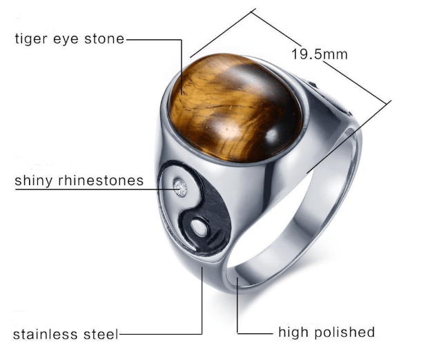 Tiger Eye Crystal Ring w/ Yin Yang Engraving - Ganesha's Market