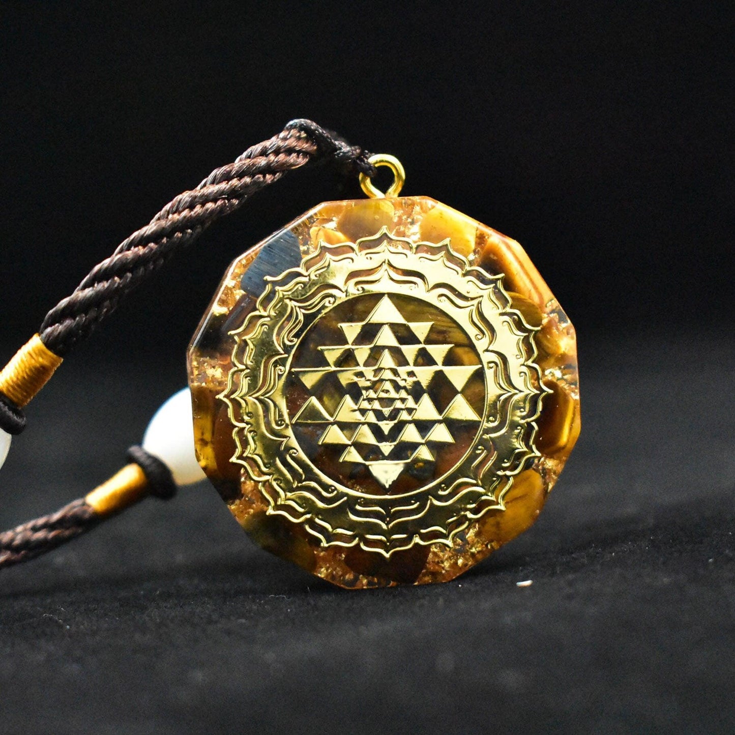 Tiger's Eye Sri Yantra Orgonite Necklace - Ganesha's Market
