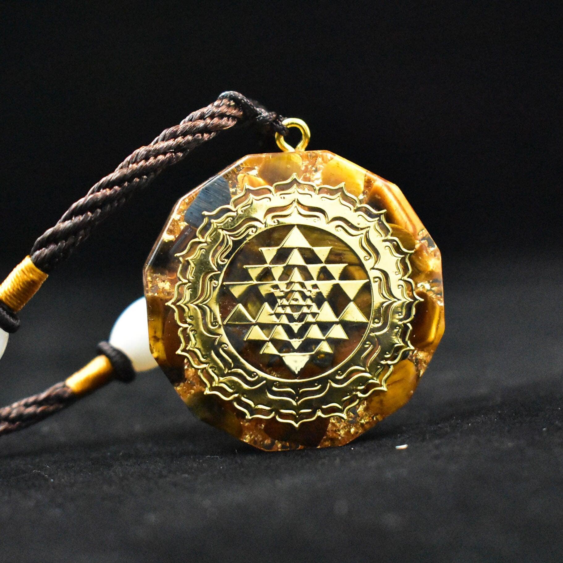 Tiger's Eye Sri Yantra Orgonite Necklace - Ganesha's Market