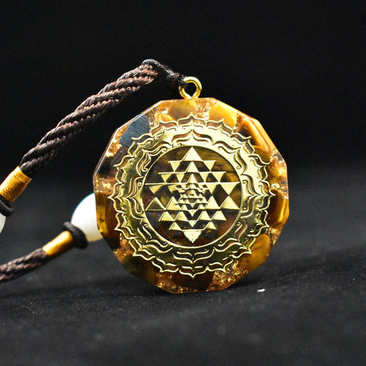 Tiger's Eye Sri Yantra Orgonite Necklace - Ganesha's Market