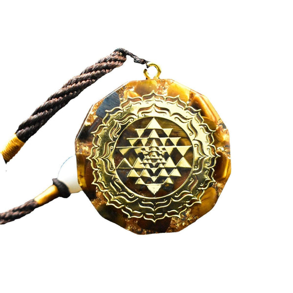 Tiger's Eye Sri Yantra Orgonite Necklace - Ganesha's Market