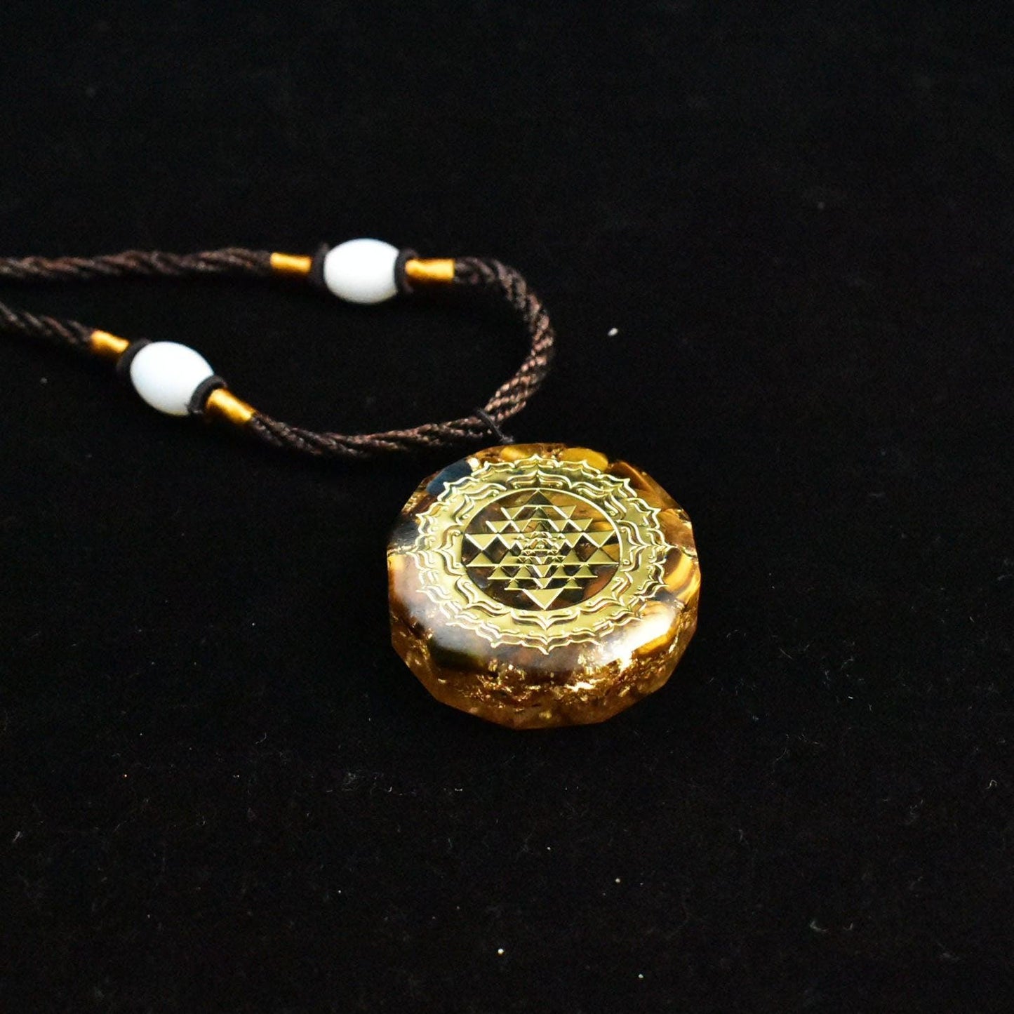 Tiger's Eye Sri Yantra Orgonite Necklace - Ganesha's Market