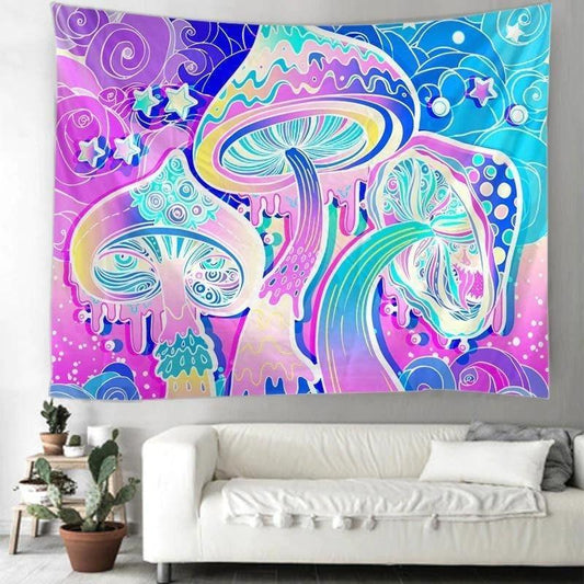 Trippy Mushroom Tapestry / Mushroom Wall Hanging / Mushroom Artwork (Choose Size) - Ganesha's Market