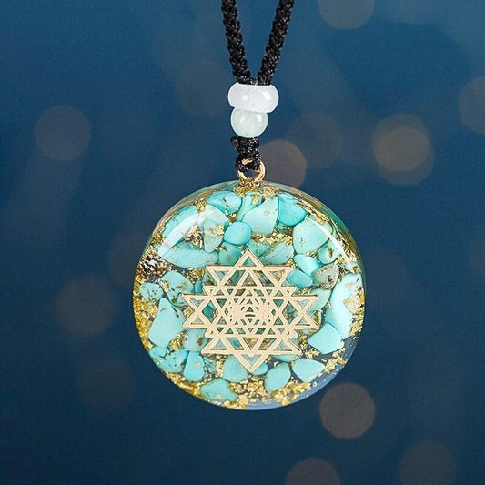 Turquoise Sri Yantra Orgonite Necklace - Ganesha's Market