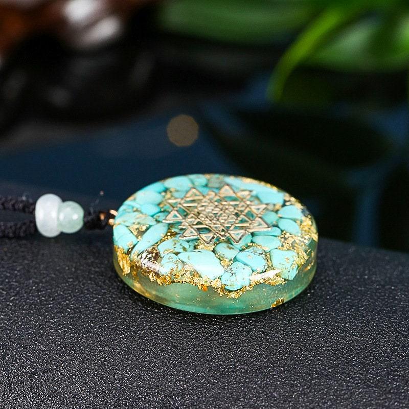Turquoise Sri Yantra Orgonite Necklace - Ganesha's Market
