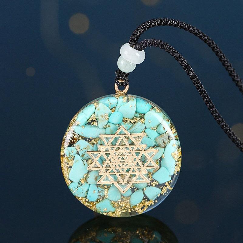 Turquoise Sri Yantra Orgonite Necklace - Ganesha's Market