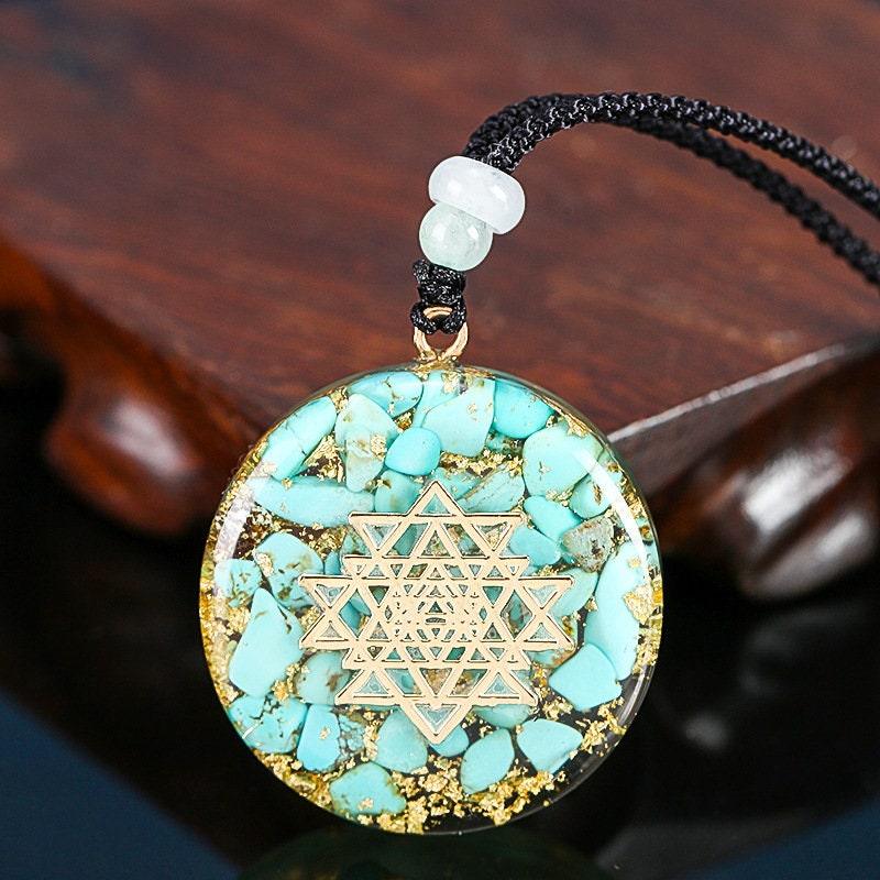 Turquoise Sri Yantra Orgonite Necklace - Ganesha's Market