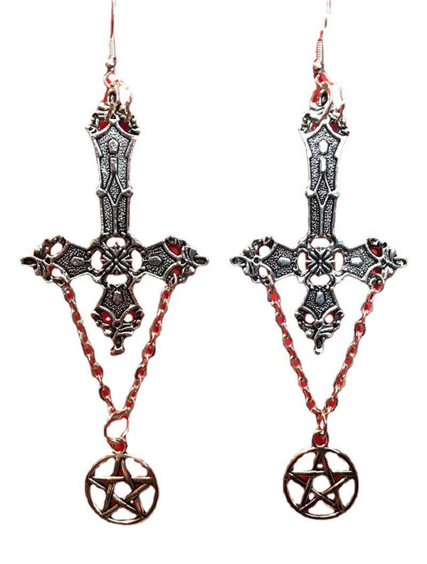 Vintage Cross Gothic Pentagram Earrings - Ganesha's Market