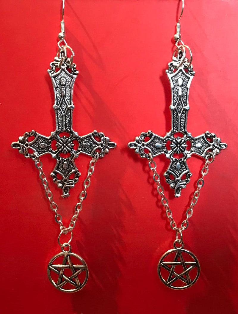 Vintage Cross Gothic Pentagram Earrings - Ganesha's Market