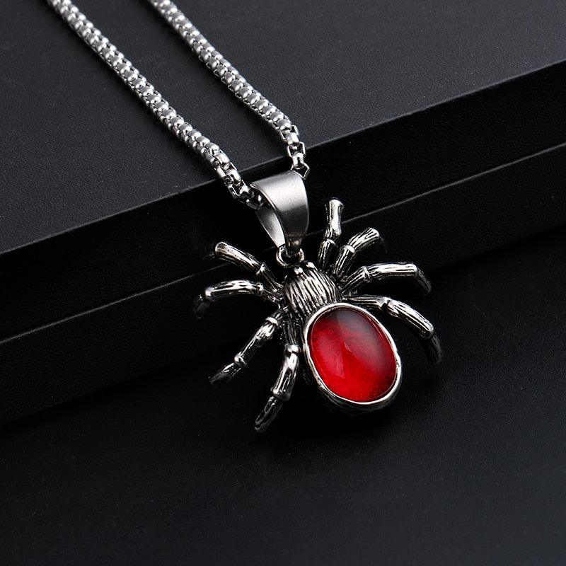 Mens Punk Vintage Retro Black Widow Spider Pendant Necklace Gothic Red Large Crystal Male Biker Goth Jewelry Necklace Men - Ganesha's Market