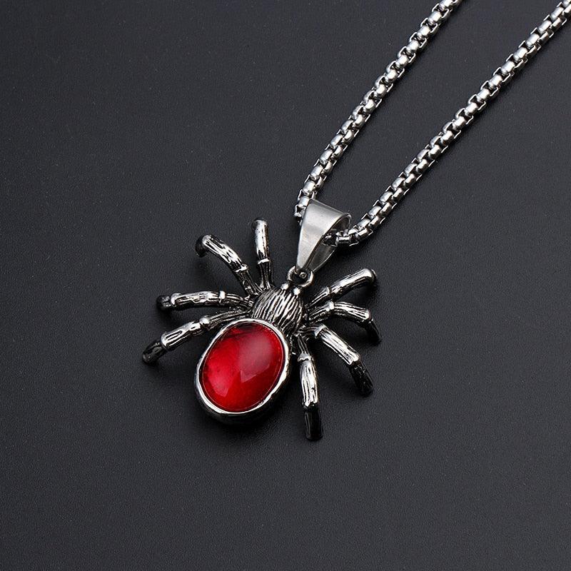 Mens Punk Vintage Retro Black Widow Spider Pendant Necklace Gothic Red Large Crystal Male Biker Goth Jewelry Necklace Men - Ganesha's Market