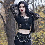 Gothic Lace Bandage Top Black Retro Sexy Perspective Long Sleeve T-Shirt Women - Ganesha's Market
