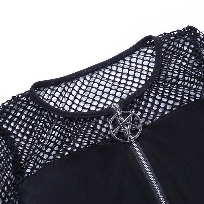 Womens Gothic Fishnet Long Sleeve Crop Top - Ganesha's Market