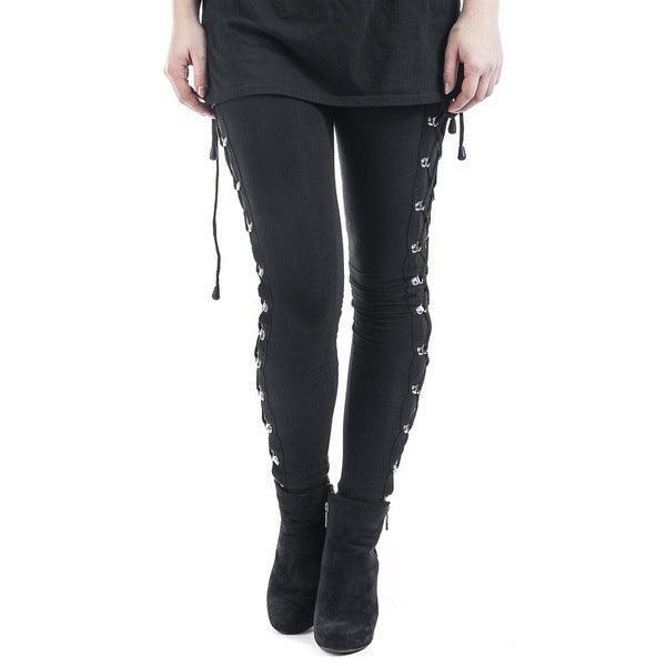 Autumn And Winter Gothic Punk Style Lace-up Leggings Hip High Waist Trousers - Ganesha's Market