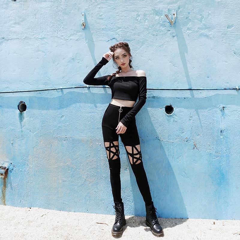 Autumn And Winter Gothic Punk Style Lace-up Leggings Hip High Waist Trousers - Ganesha's Market