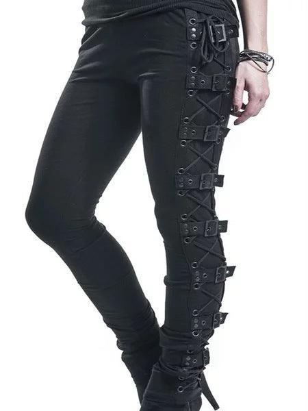Autumn And Winter Gothic Punk Style Lace-up Leggings Hip High Waist Trousers - Ganesha's Market